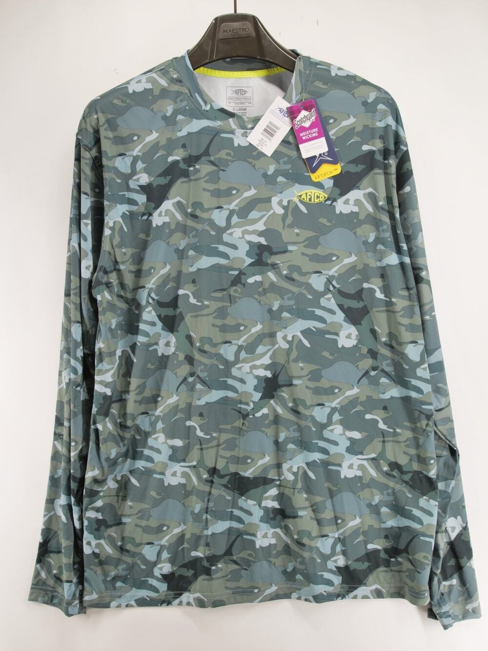AFTCO Caster Long Sleeve Fishing Shirt Mens XL Camo Moisture Wicking Sun NWT